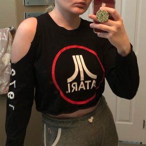 Atari Design Open Shoulder Black Crop Top